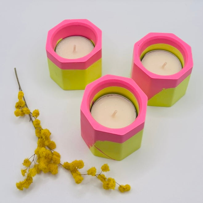 Tea light set - Graffiti - Yellow & Pink