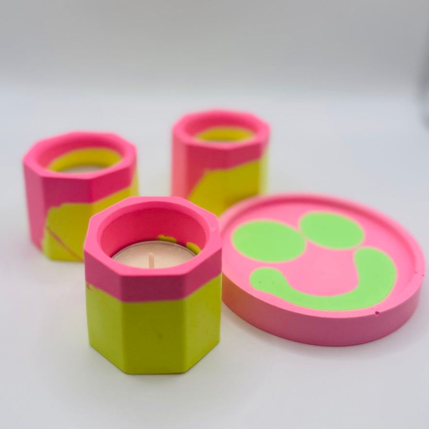 Tea light set - Graffiti - Yellow & Pink