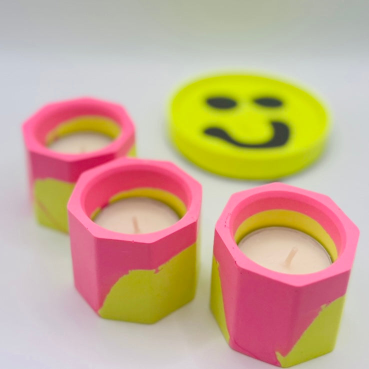 Tea light set - Graffiti - Yellow & Pink