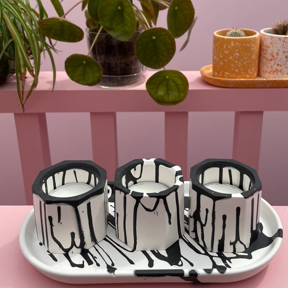 Tea light set - Graffiti Black & White