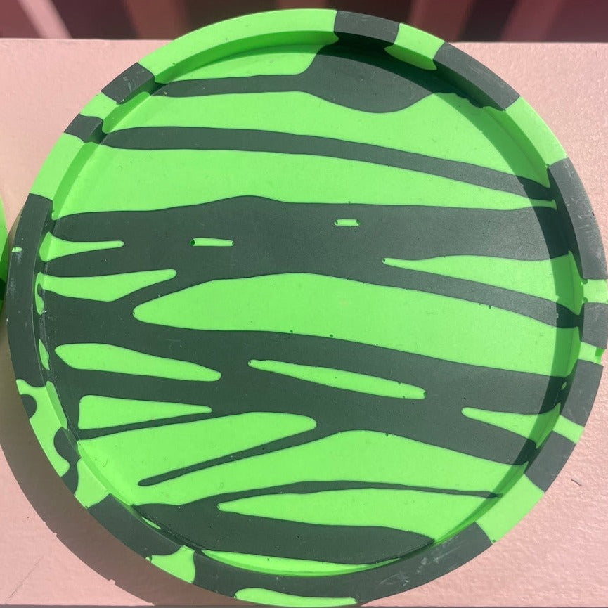 Coaster Set - Round - Graffiti - Green & Black