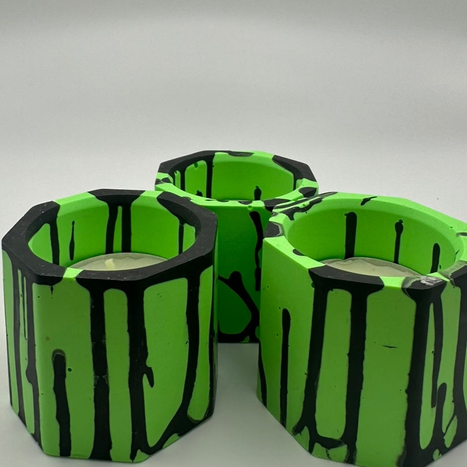 Tea light set - Graffiti - Green & Black