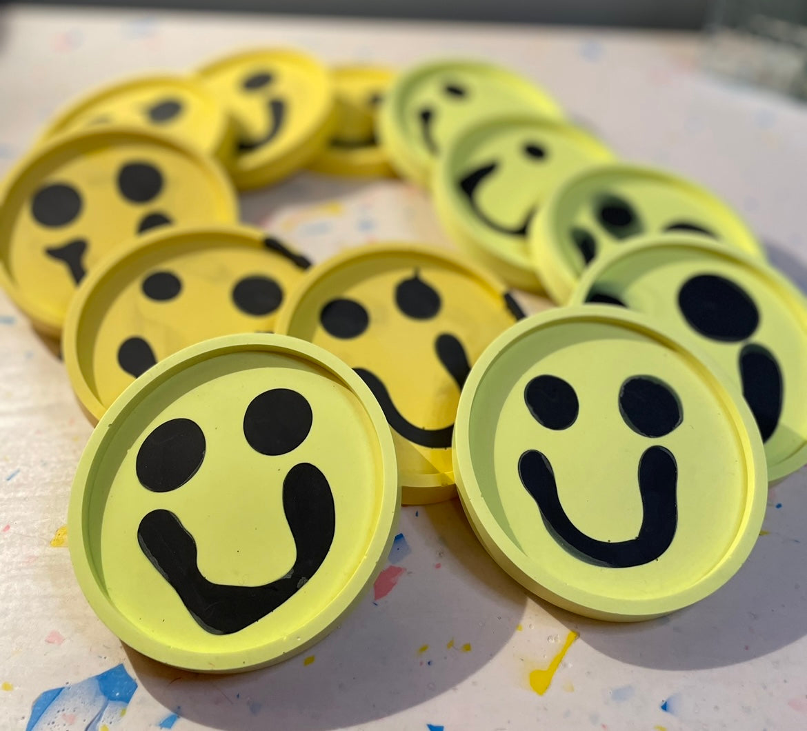 Coaster Set - Smiley - Neon Yellow