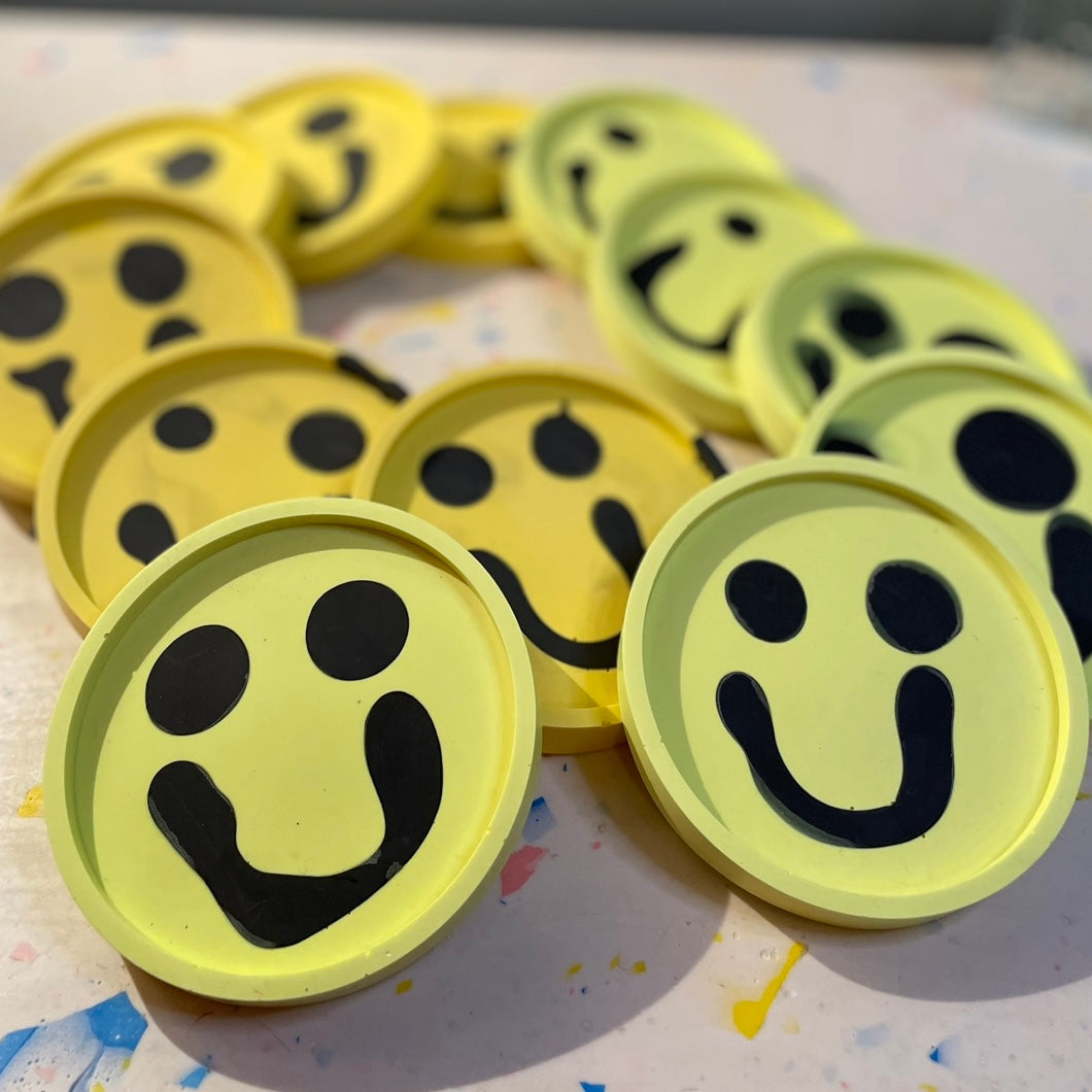 Coaster Set - Smiley - Neon Yellow