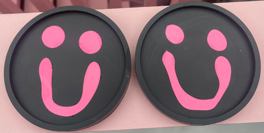 Coaster Set - Smiley - Black & Neon Pink