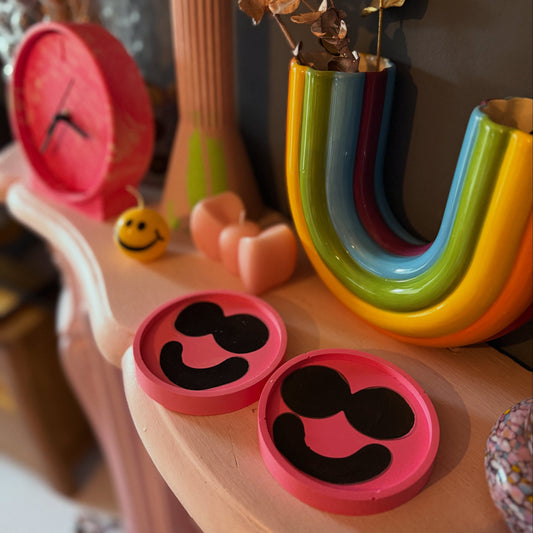 Coaster Set - Smiley - Pink & Black
