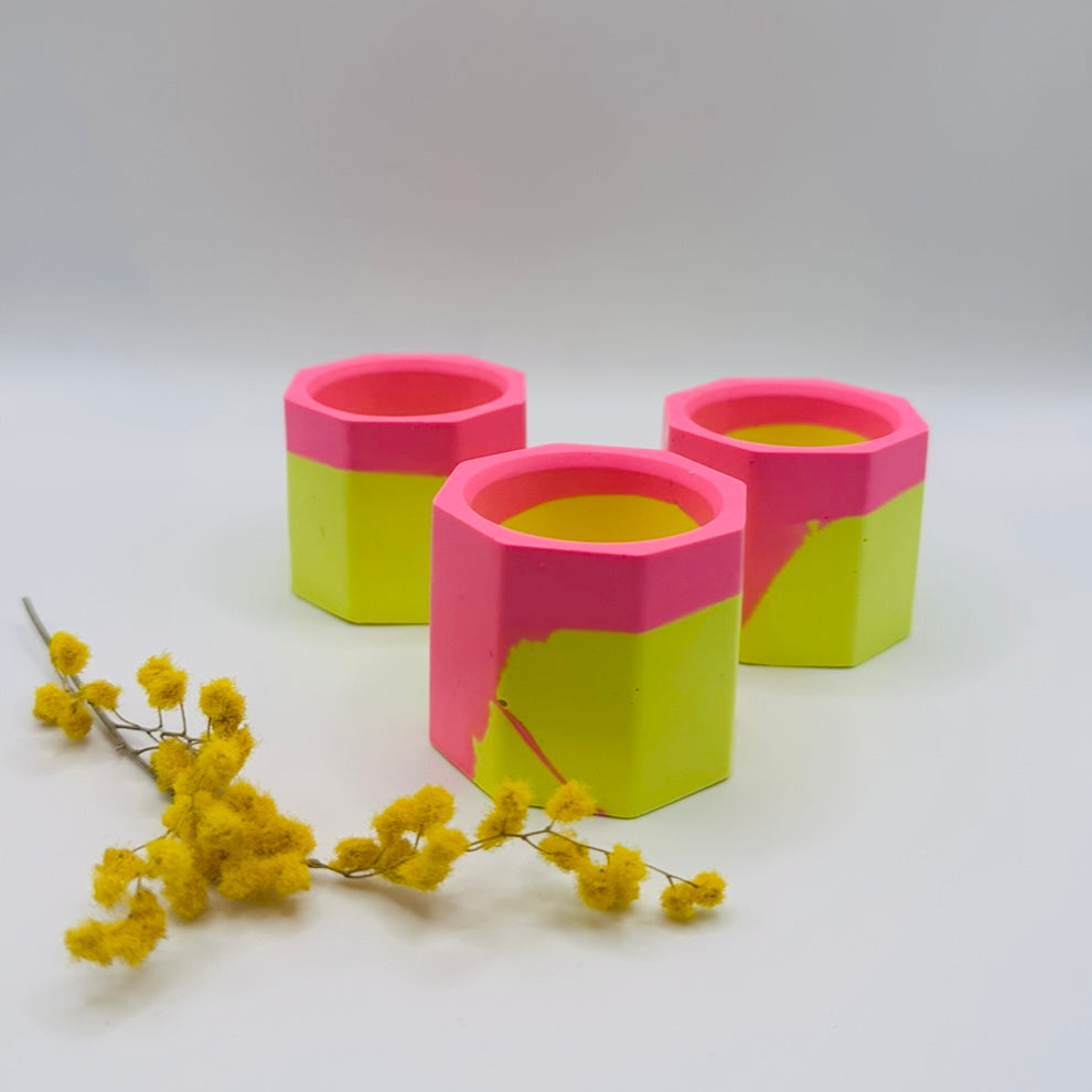 Tea light set - Graffiti - Yellow & Pink