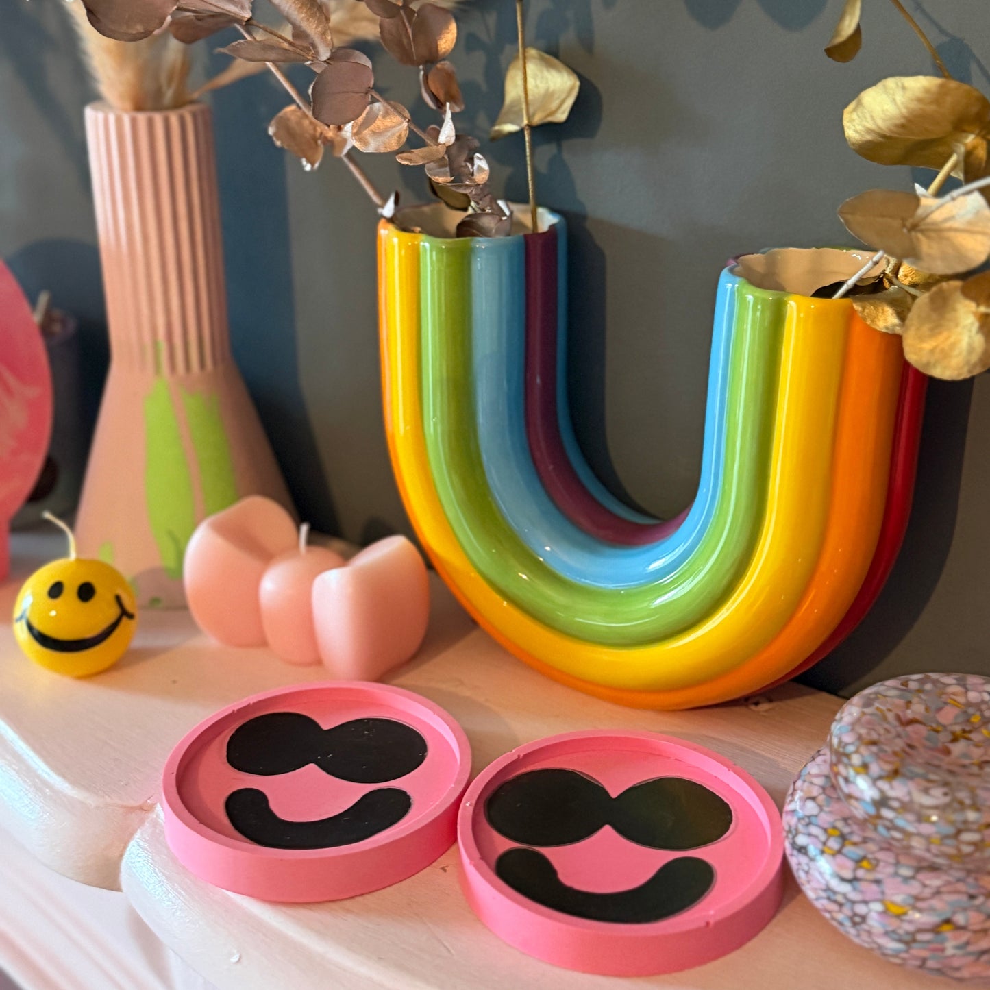 Coaster Set - Smiley - Pink & Black