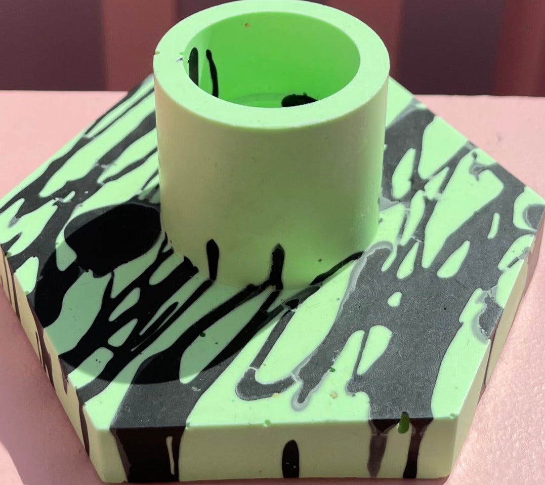 Candle holder - Graffiti - Green & Black