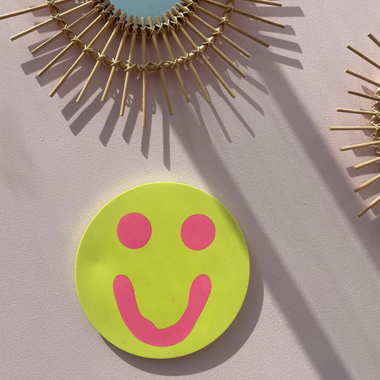 Smiley Wall Hanging - Neon Yellow with Neon Pink
