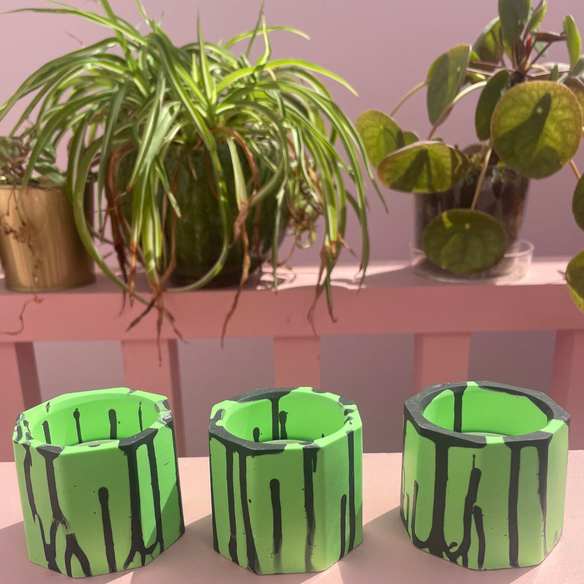 Tea light set - Graffiti - Green & Black