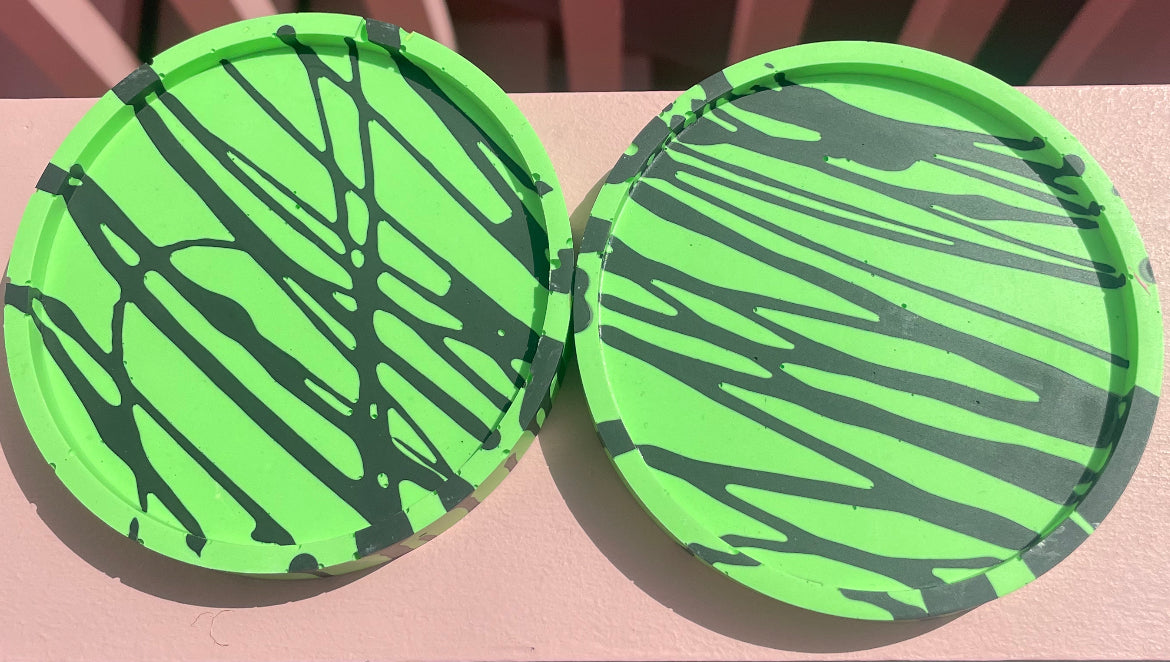 Coaster Set - Round - Graffiti - Green & Black