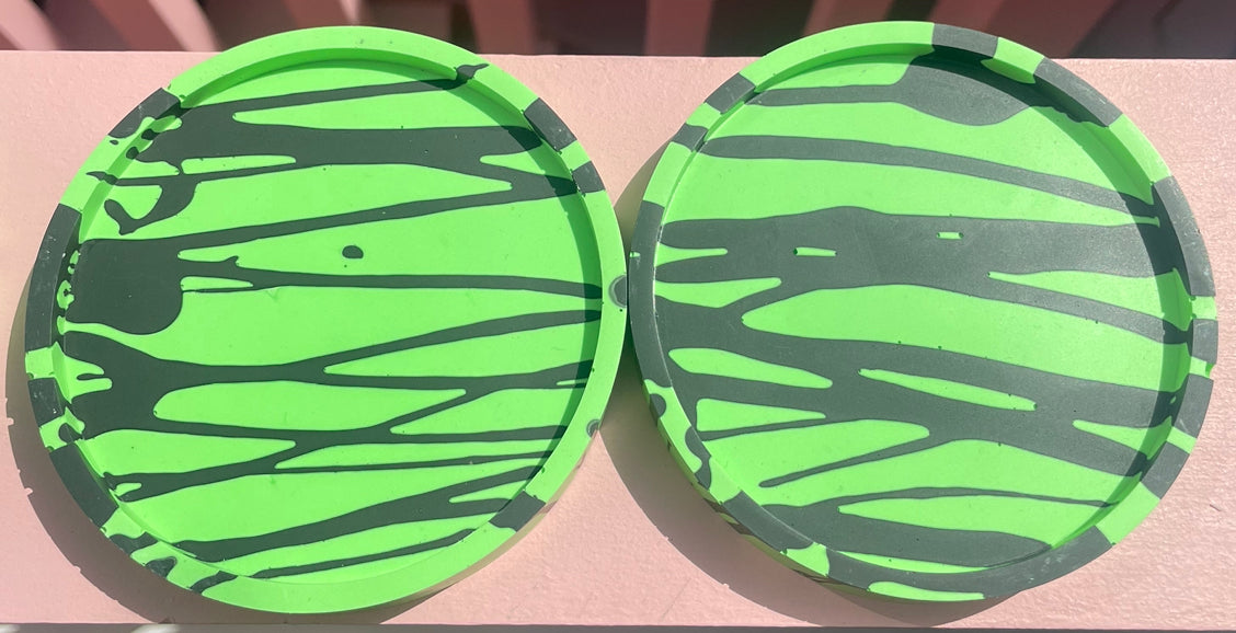 Coaster Set - Round - Graffiti - Green & Black