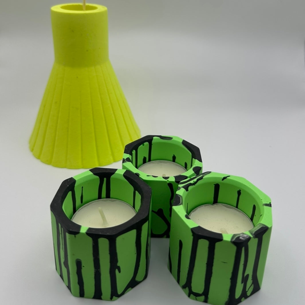 Tea light set - Graffiti - Green & Black