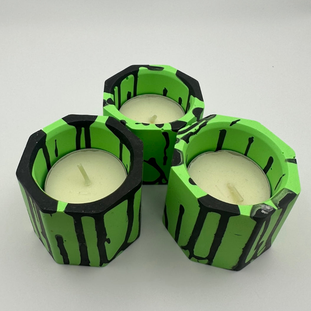 Tea light set - Graffiti - Green & Black