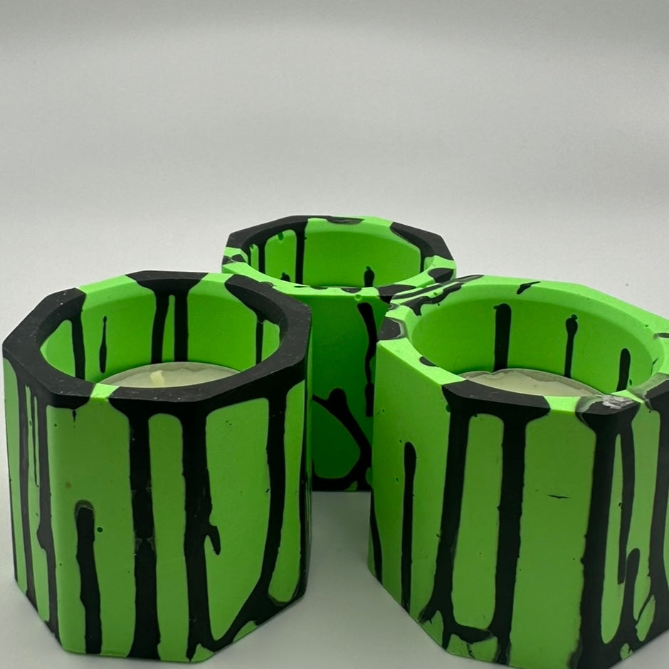 Tea light set - Graffiti - Green & Black