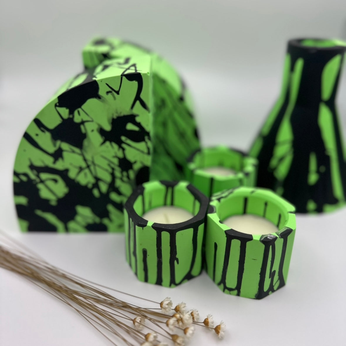 Tea light set - Graffiti - Green & Black