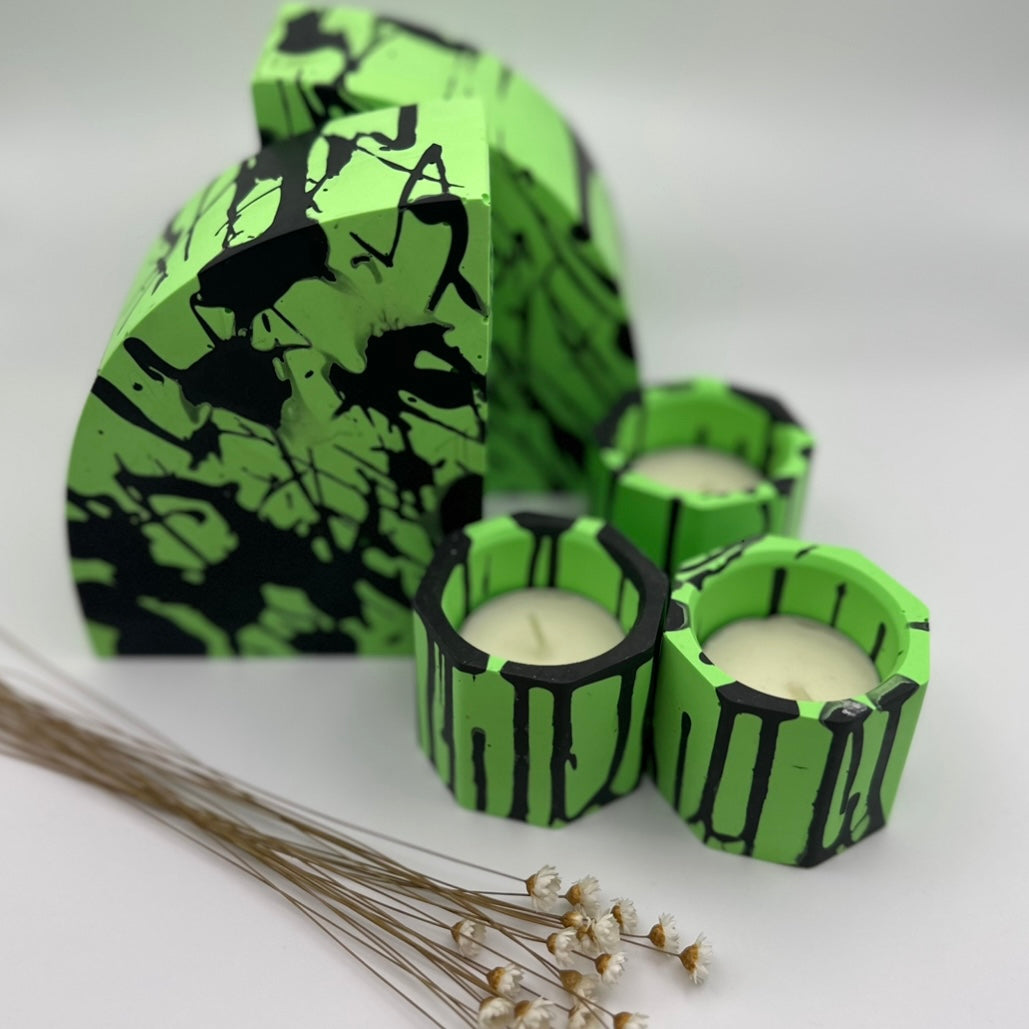 Tea light set - Graffiti - Green & Black