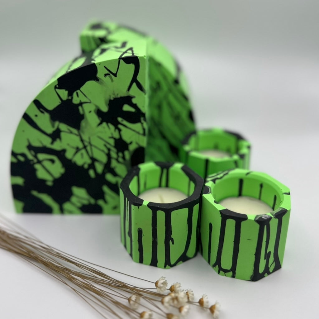 Tea light set - Graffiti - Green & Black