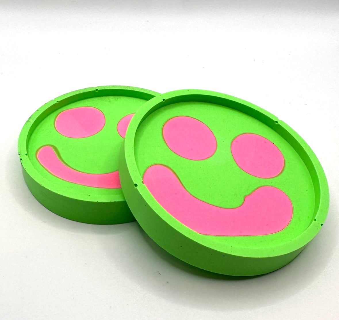 Coaster Set - Smiley - Green & Pink
