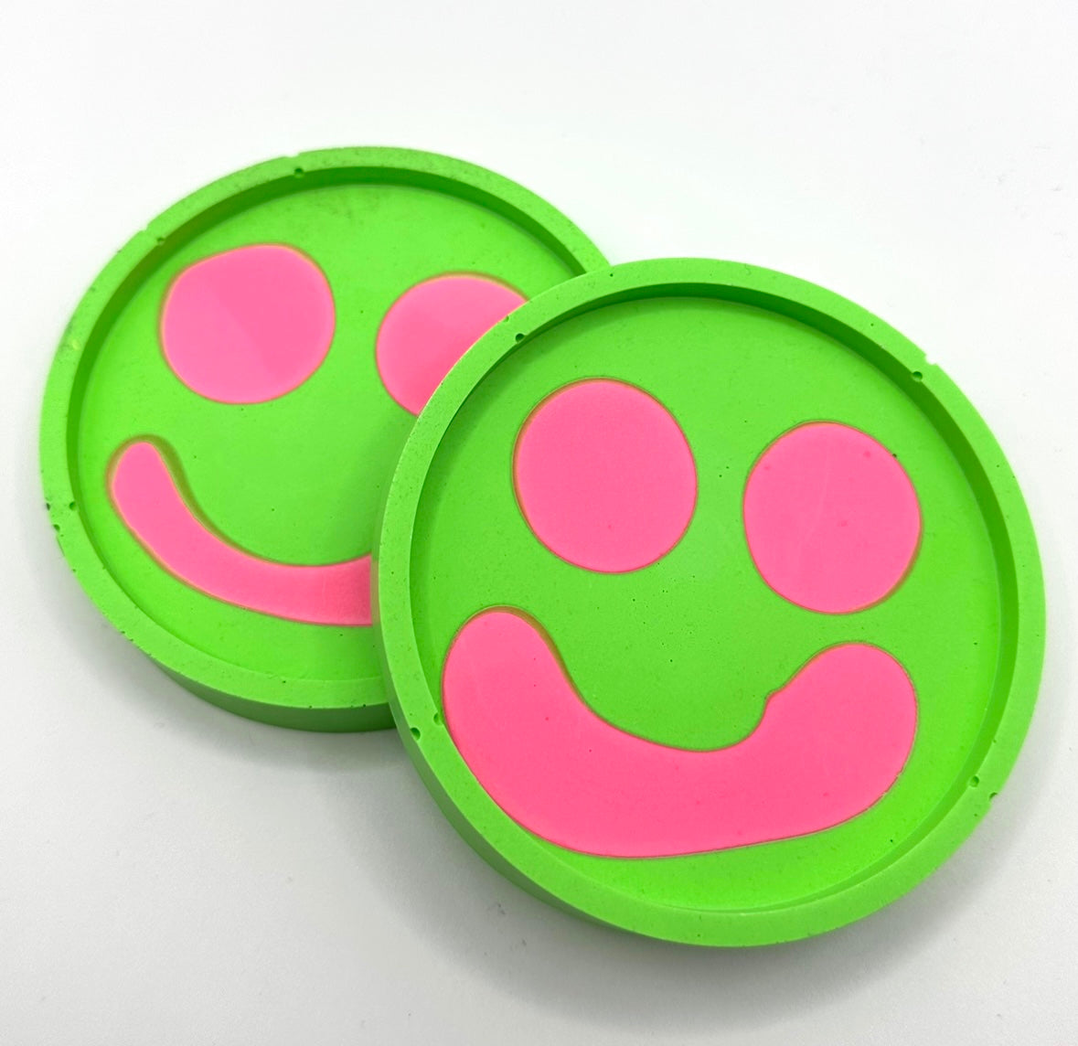 Coaster Set - Smiley - Green & Pink