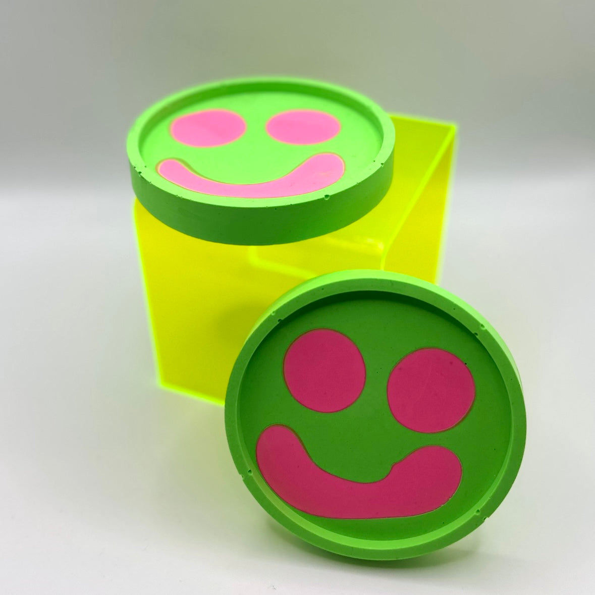 Coaster Set - Smiley - Green & Pink