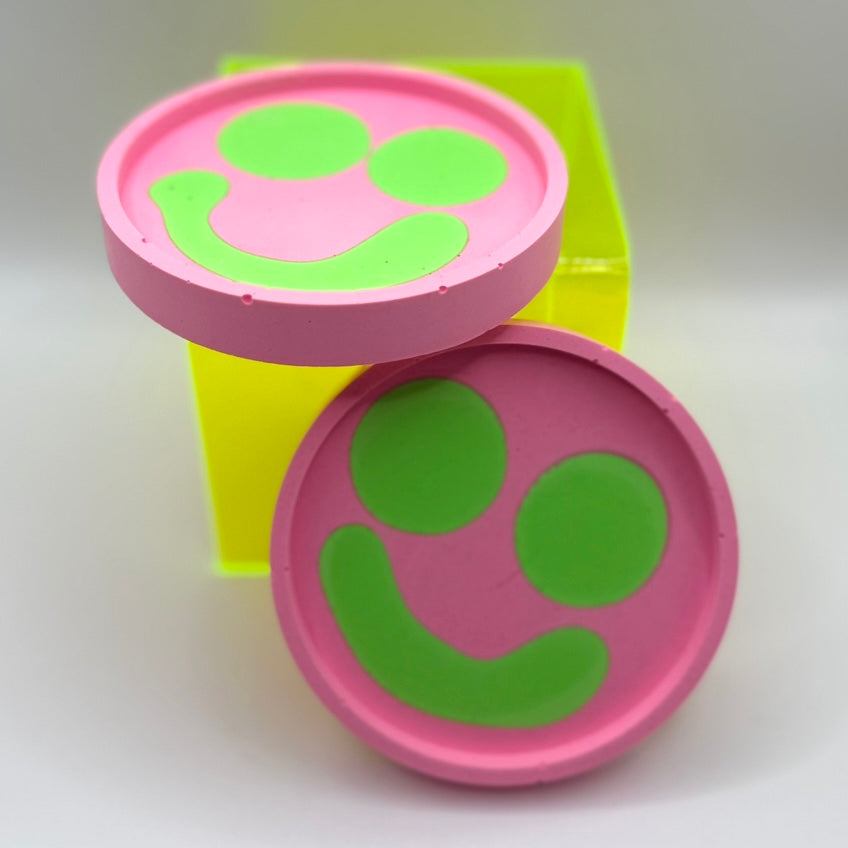 Coaster Set - Smiley - Pink & Green