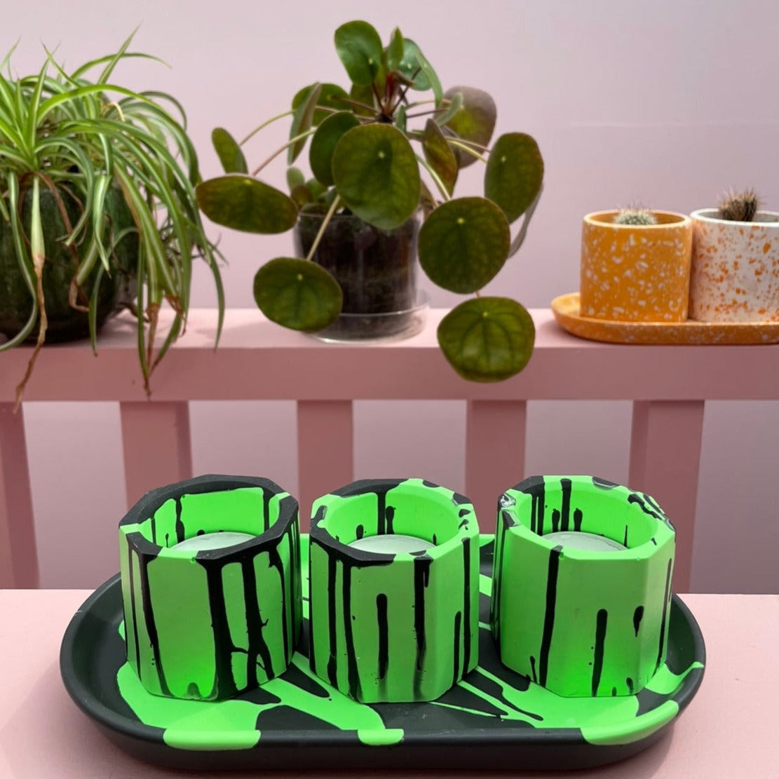 Tea light set - Graffiti - Green & Black