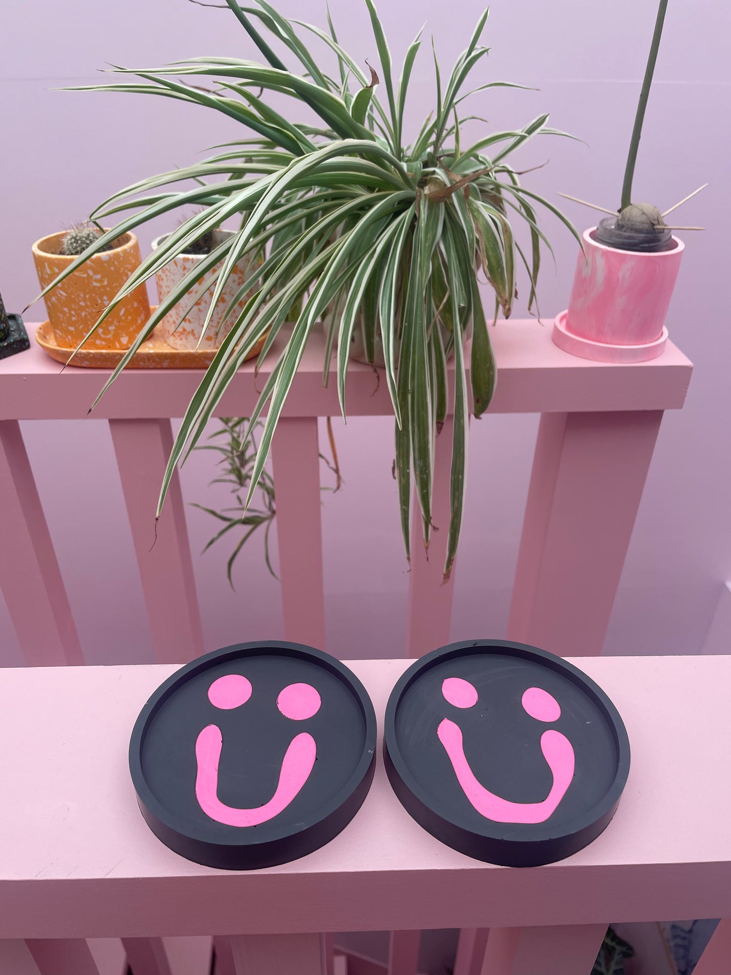Coaster Set - Smiley - Black & Neon Pink