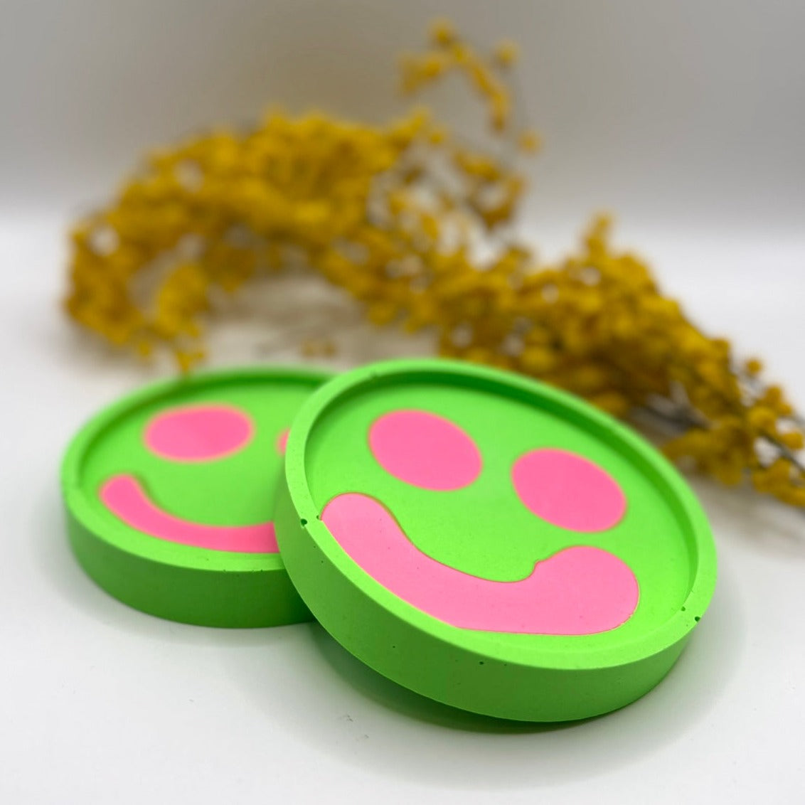 Coaster Set - Smiley - Green & Pink