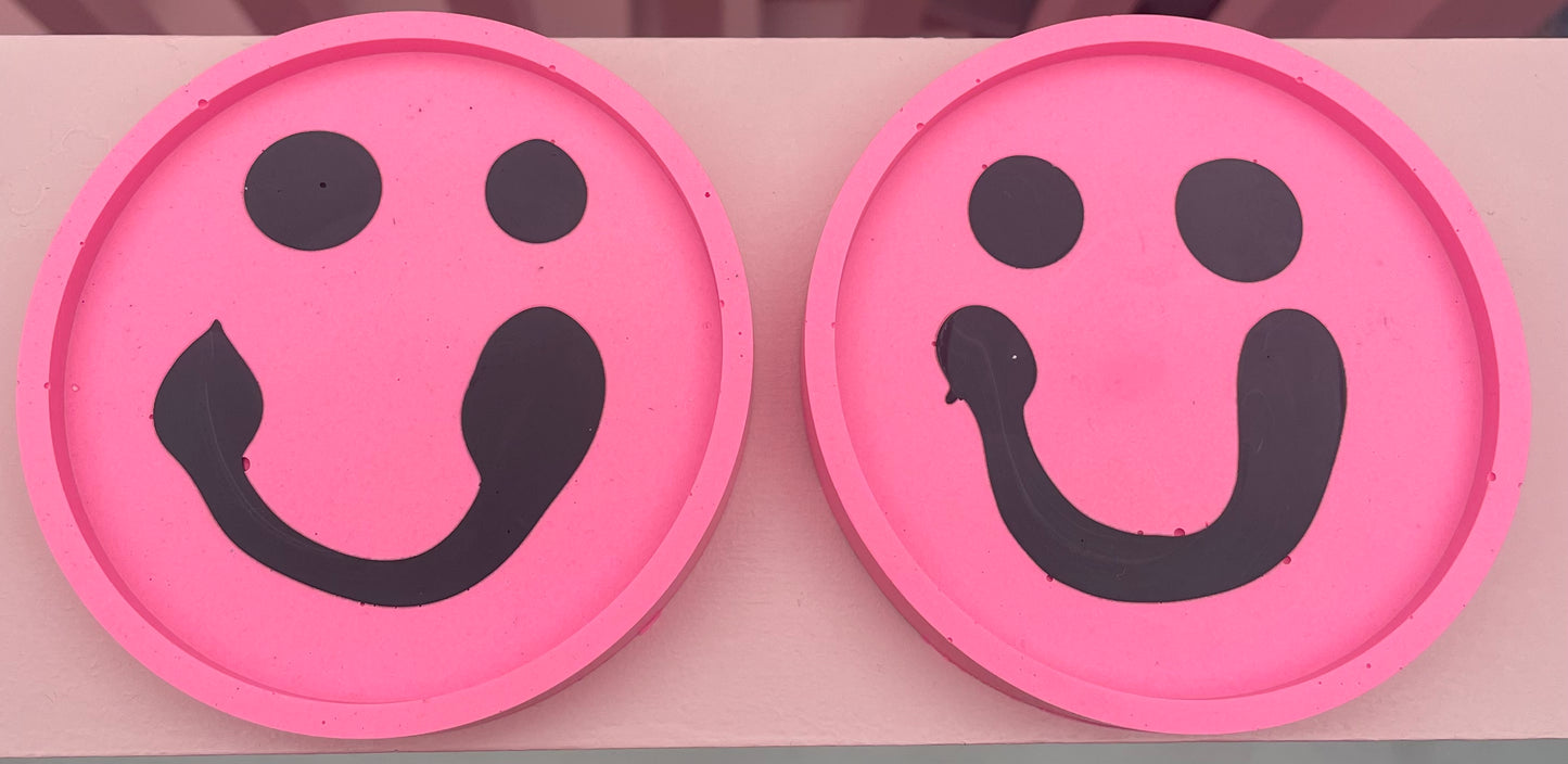 Coaster Set - Smiley - Pink & Black